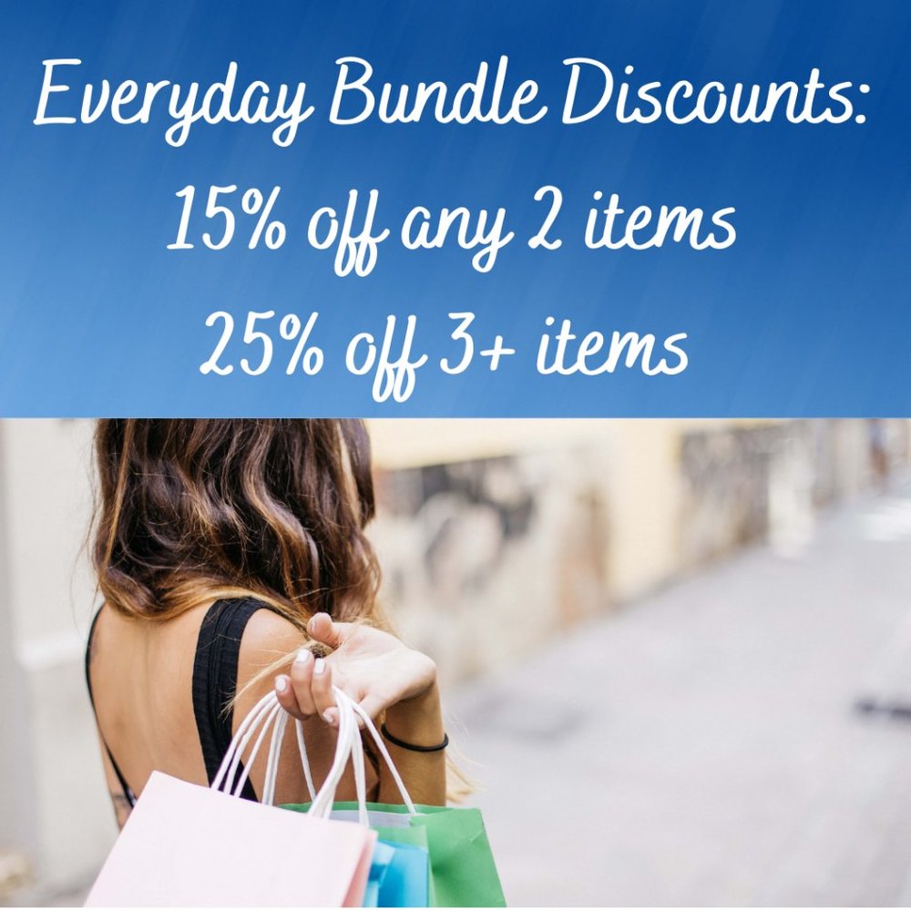 15% off any 2 items; 25% off any 3+ items
